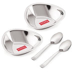 Stainless Steel Serving Bowls Set With Spoon, (2 Vati, 2 Spoon), 250ml
