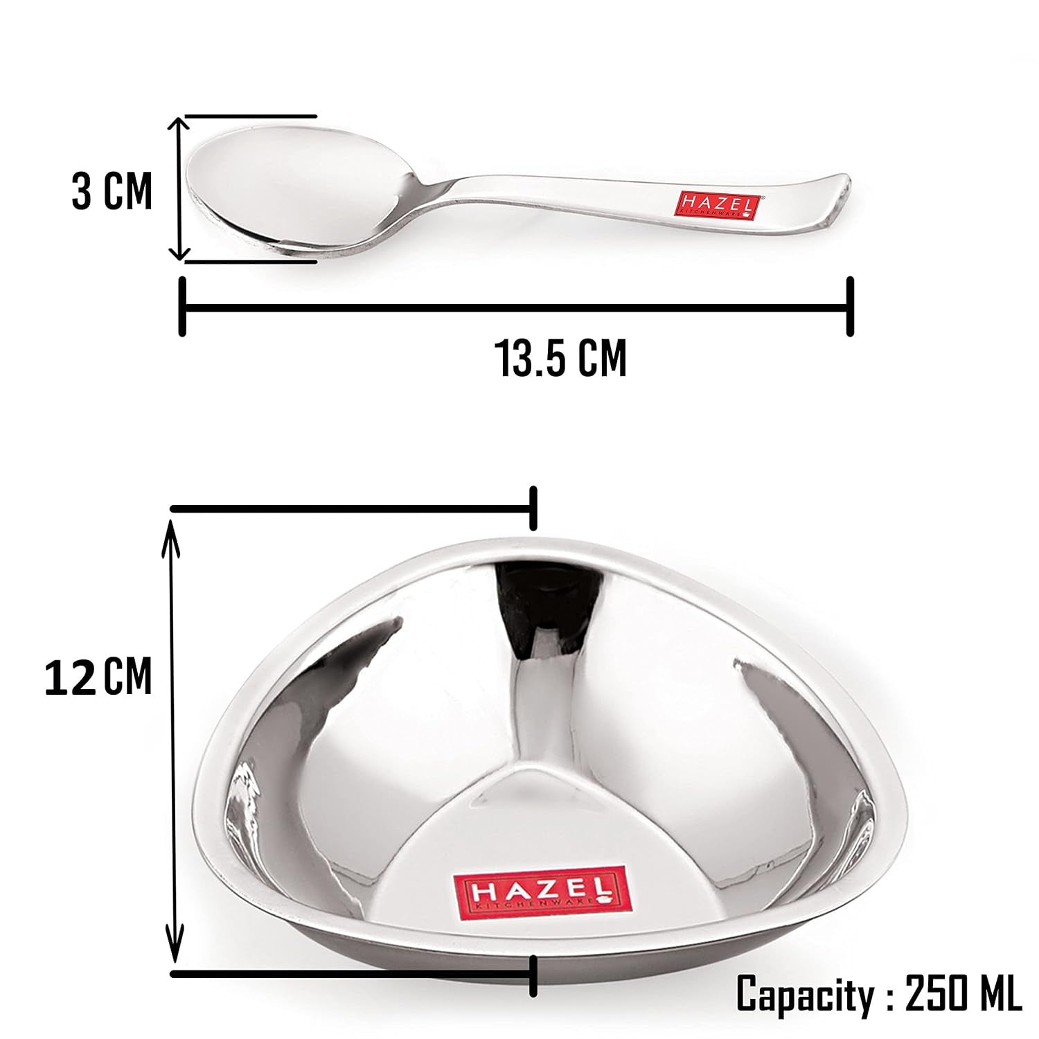 Stainless Steel Serving Bowls Set With Spoon, (2 Vati, 2 Spoon), 250ml