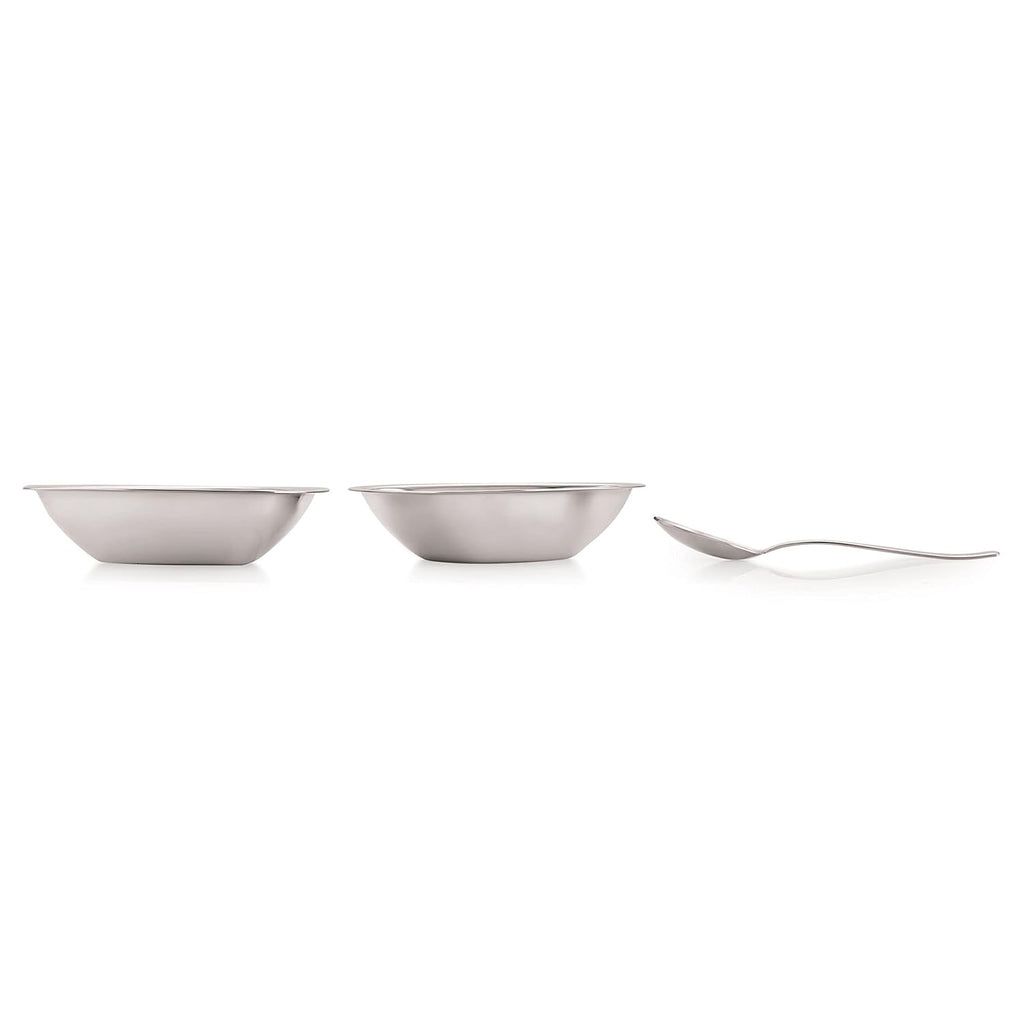 Stainless Steel Serving Bowls Set With Spoon, (2 Vati, 2 Spoon), 250ml