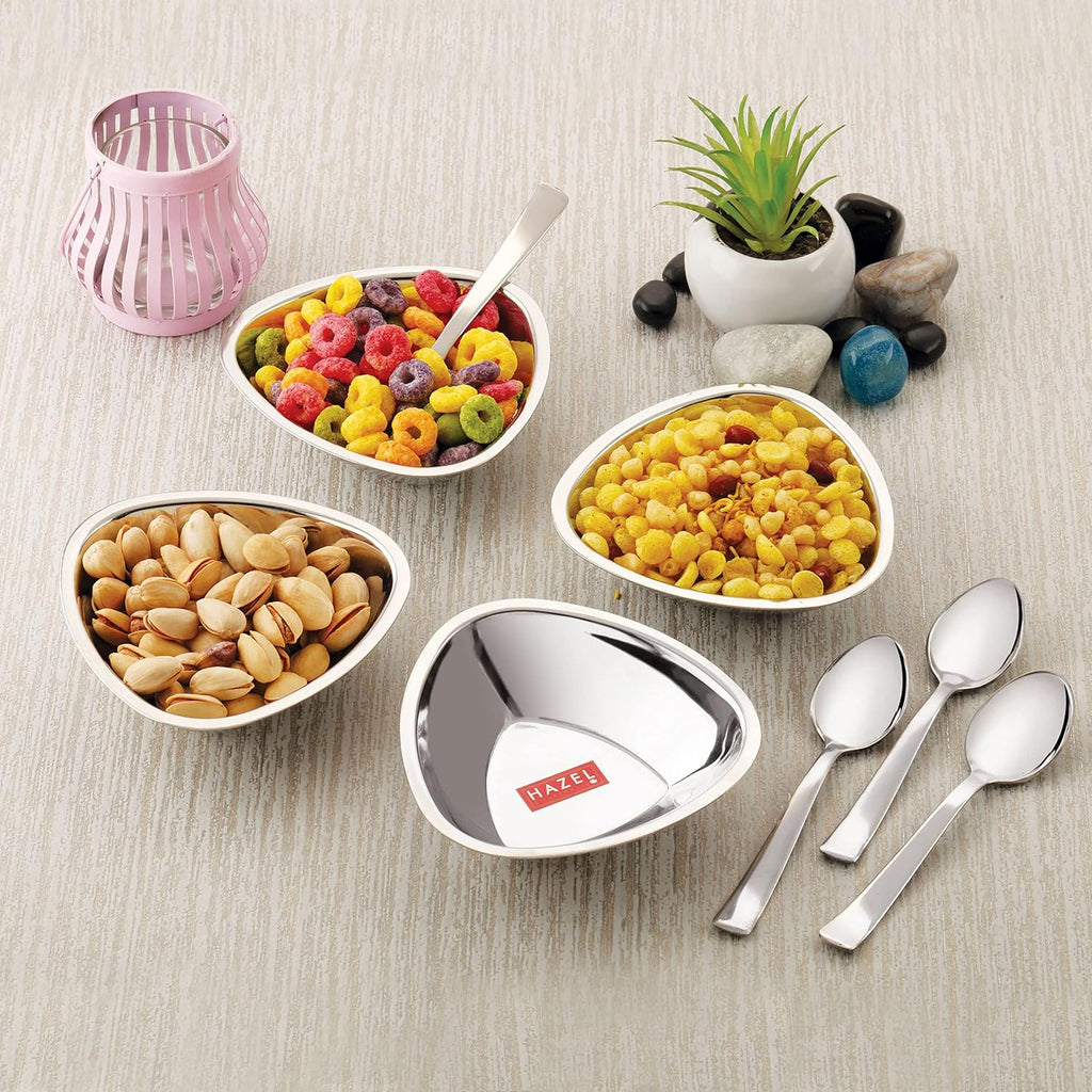 Stainless Steel Serving Bowls Set With Spoon, (4 Vati, 4 Spoon), 250ml