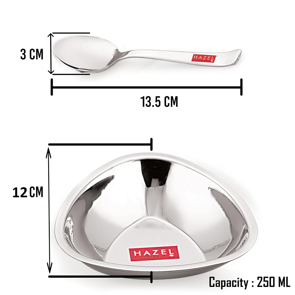 Stainless Steel Serving Bowls Set With Spoon, (4 Vati, 4 Spoon), 250ml