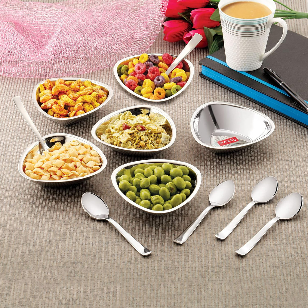 Stainless Steel Serving Bowls Set With Spoon, (6 Vati, 6 Spoon), 250ml