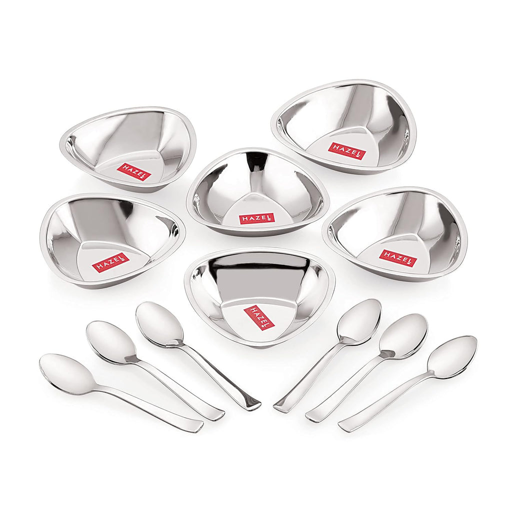 Stainless Steel Serving Bowls Set With Spoon, (6 Vati, 6 Spoon), 250ml