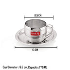 Stainless Steel Cup With Saucer,Cup For Tea Chai Coffee With Saucer (1 Cup, 1 Saucers)170 ml