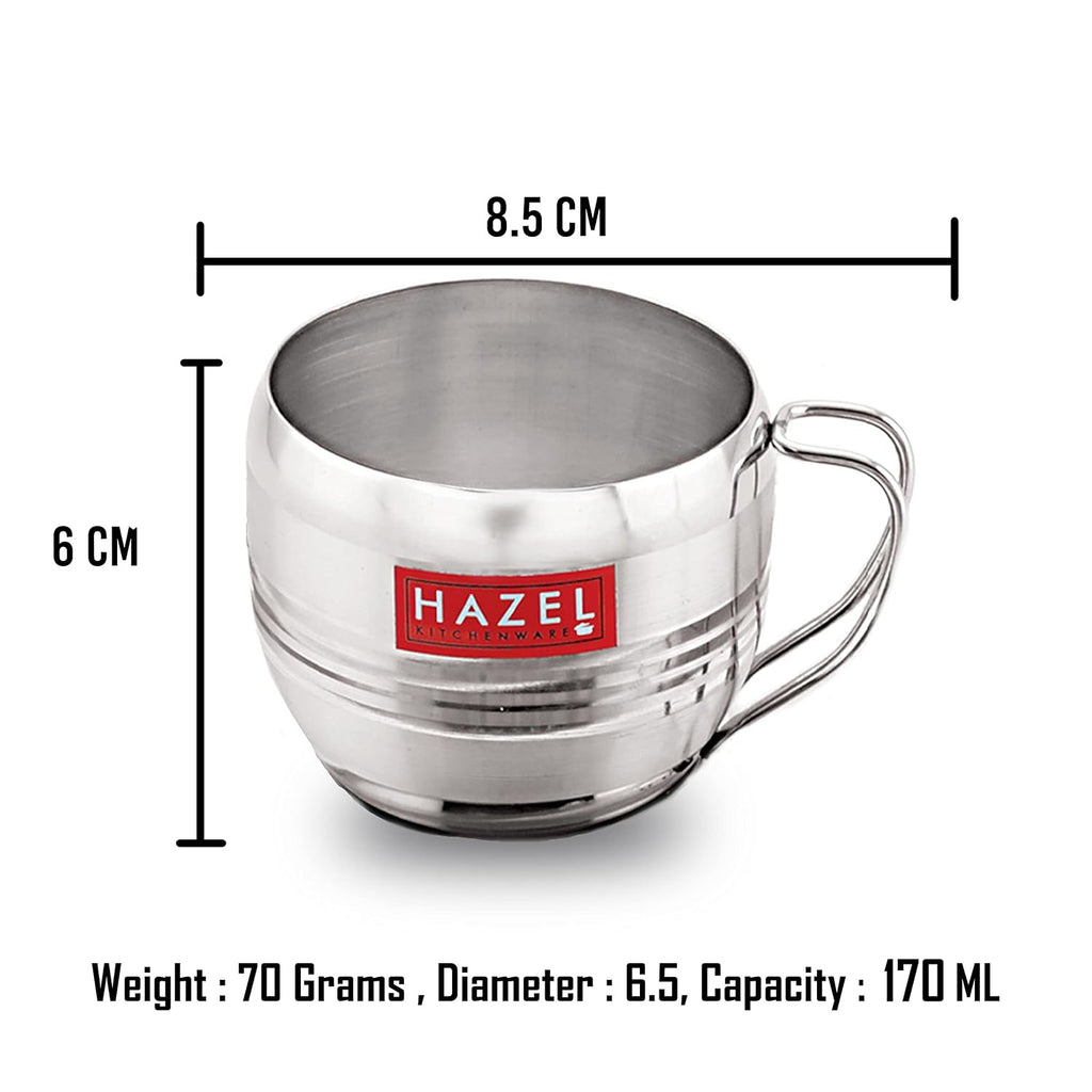 Stainless Steel Tea Cup, Unbreakable Chai Tea Coffee Cup Mug, 170ml, Set of 6, Silver
