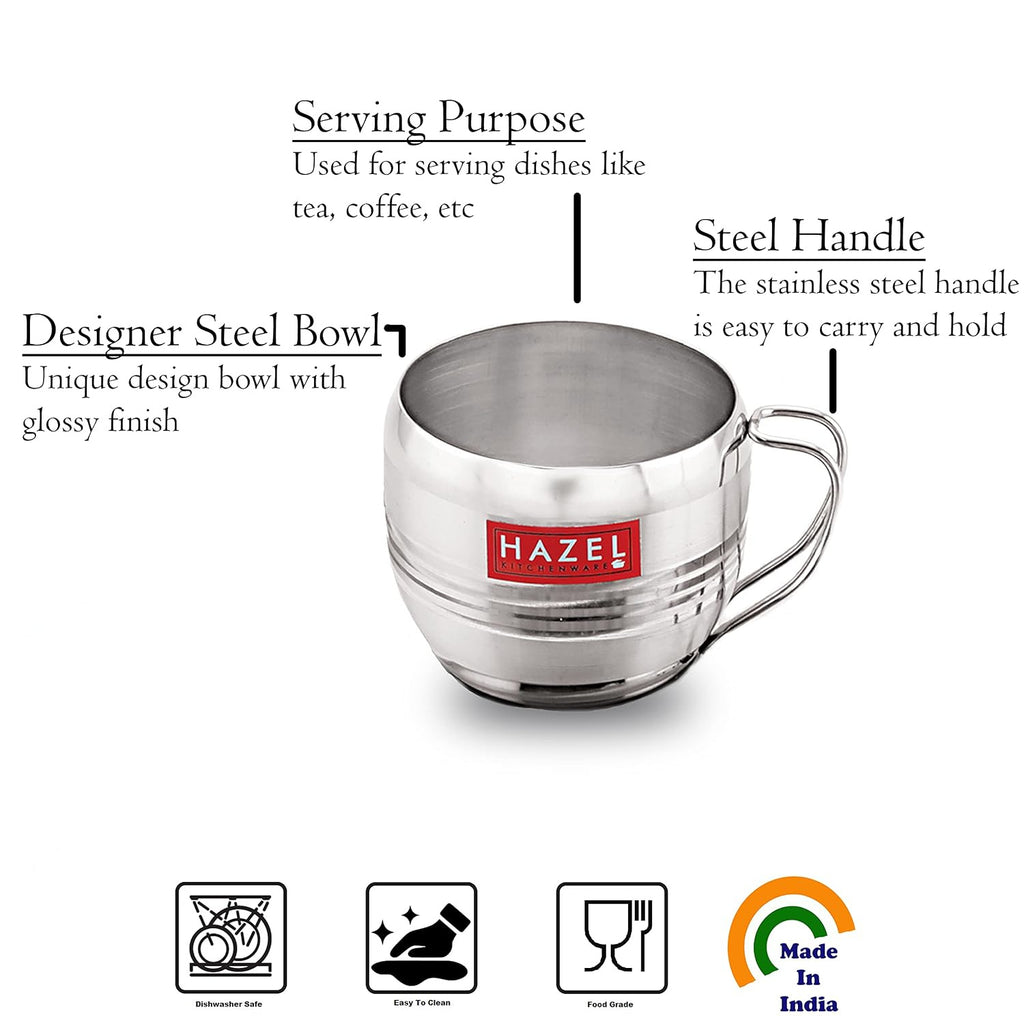 Stainless Steel Tea Cup, Unbreakable Chai Tea Coffee Cup Mug, 170ml, Set of 6, Silver