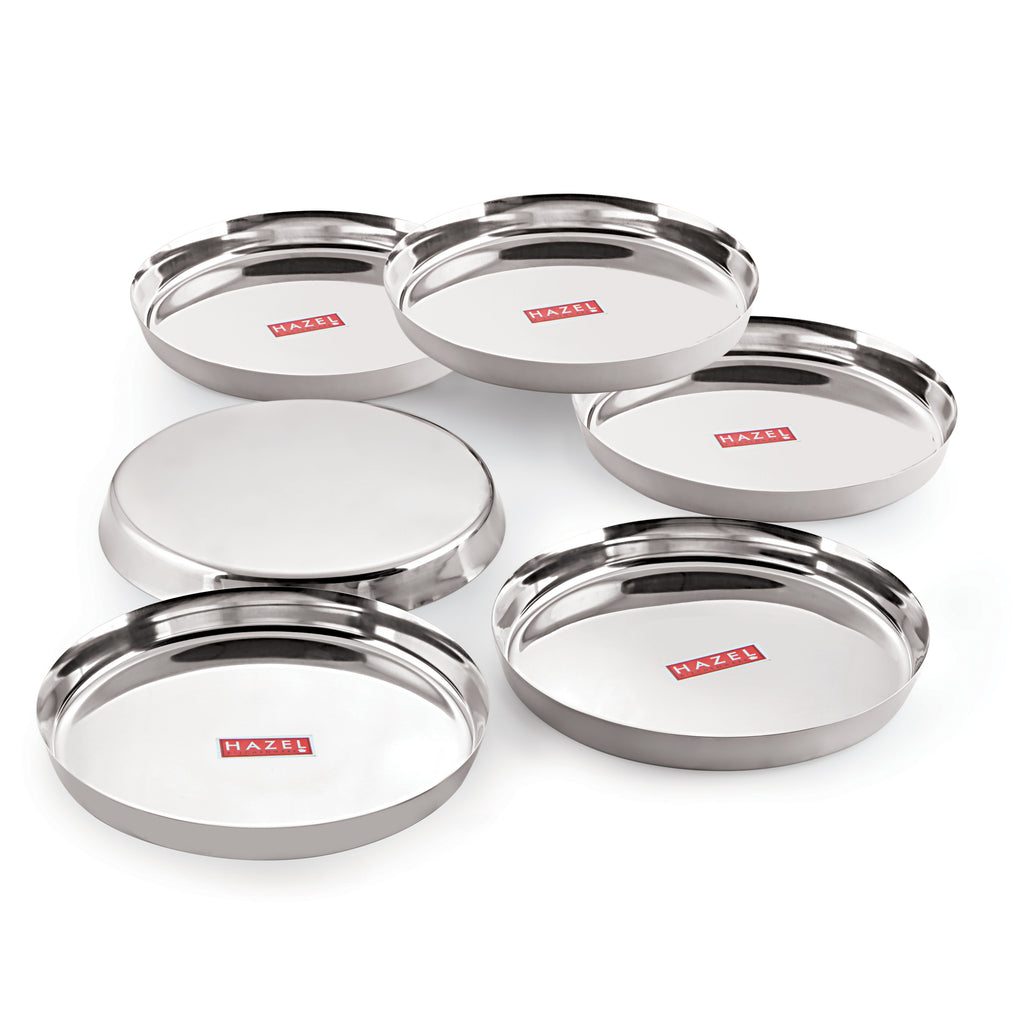 Stainless Steel Plates Set, Heavy Gauge Thali, Dinner Plates, Set of 6, 28 cm