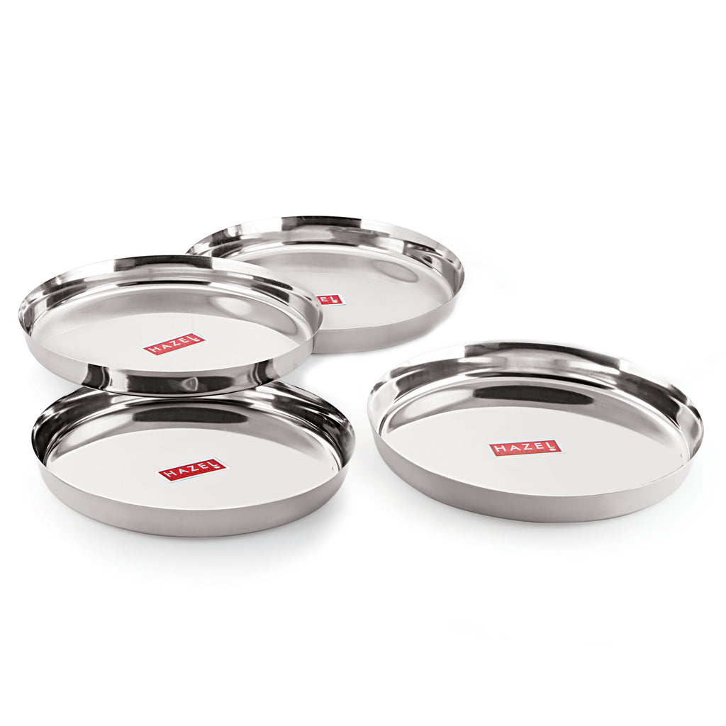 Stainless Steel Thali, Mirror Finish Dinner Plates, 28 cm, Set of 4