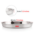 Stainless Steel Thali, Mirror Finish Dinner Plates, 28 cm, Set of 4