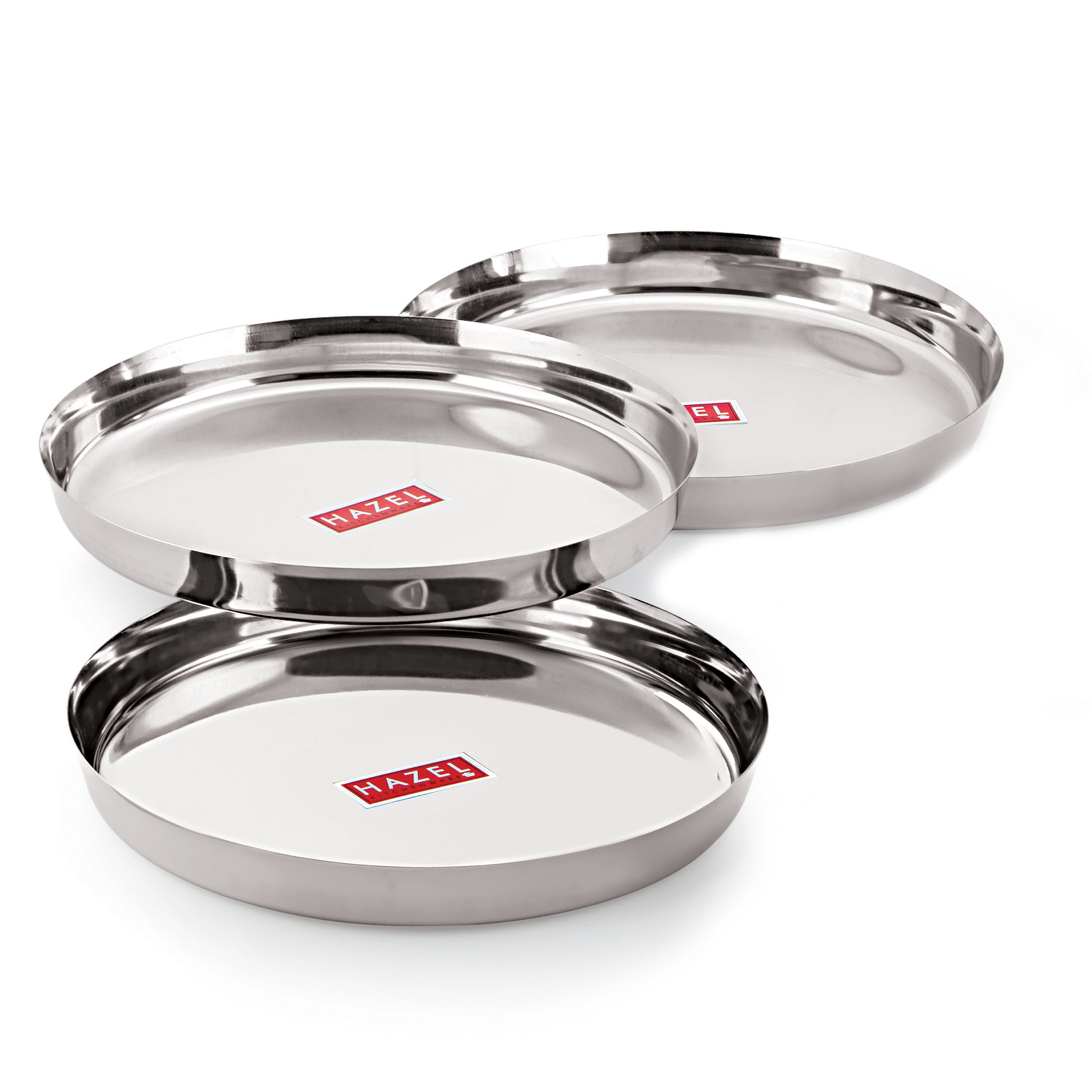 Stainless Steel Thali, Mirror Finish Dinner Plates, 28 cm, Set of 3