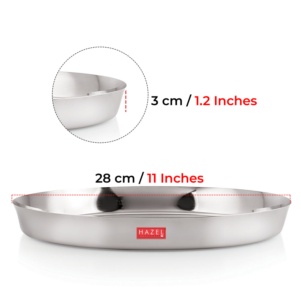 Stainless Steel Thali, Mirror Finish Dinner Plates, 28 cm, Set of 3