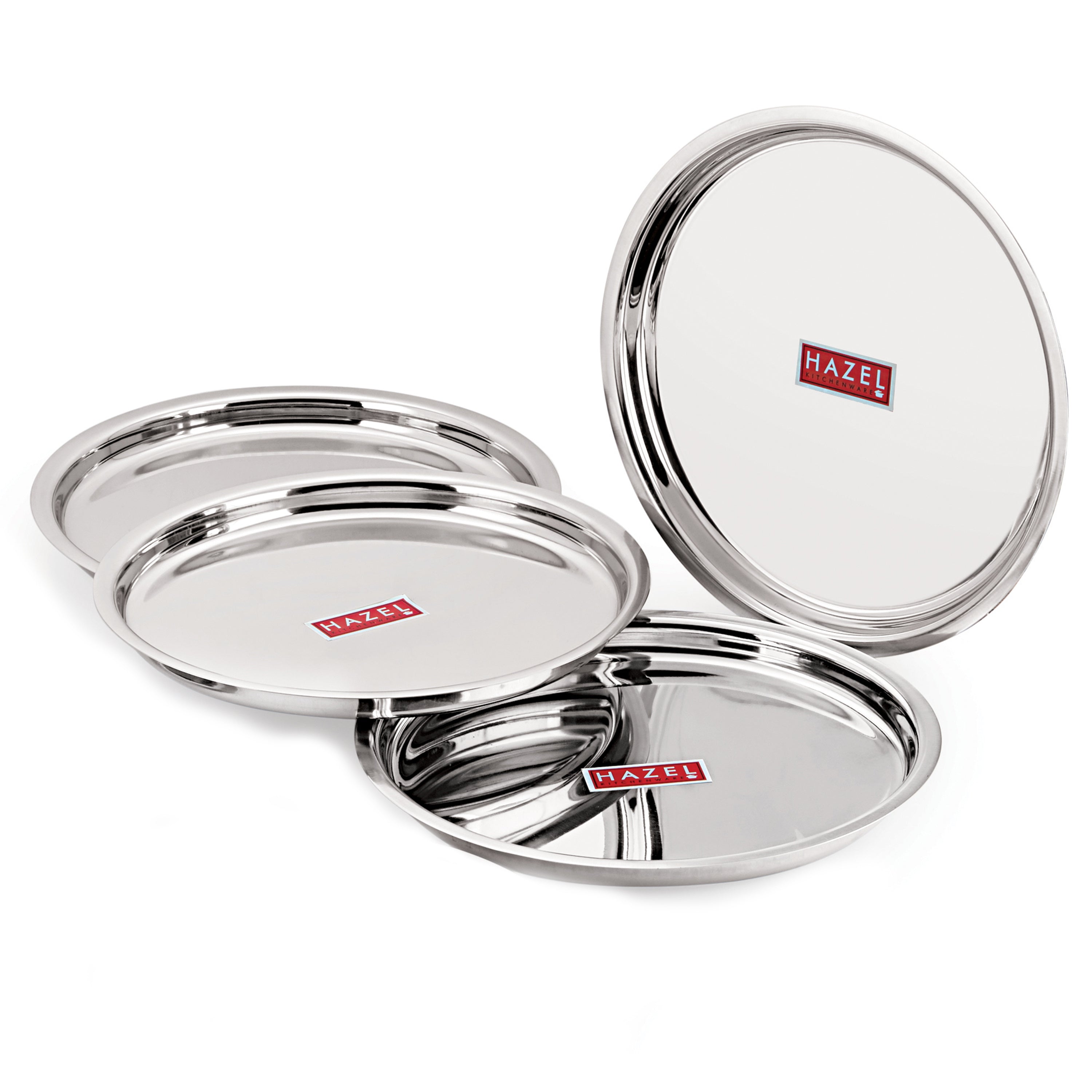 Stainless Steel Thali, Mirror Finish Dinner Plates, 25 cm, Set of 4