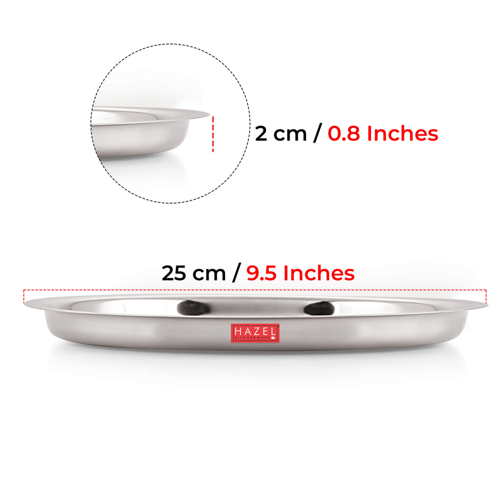 Stainless Steel Thali, Mirror Finish Dinner Plates, 25 cm, Set of 4