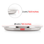 Stainless Steel Thali, Mirror Finish Dinner Plates, 25 cm, Set of 4