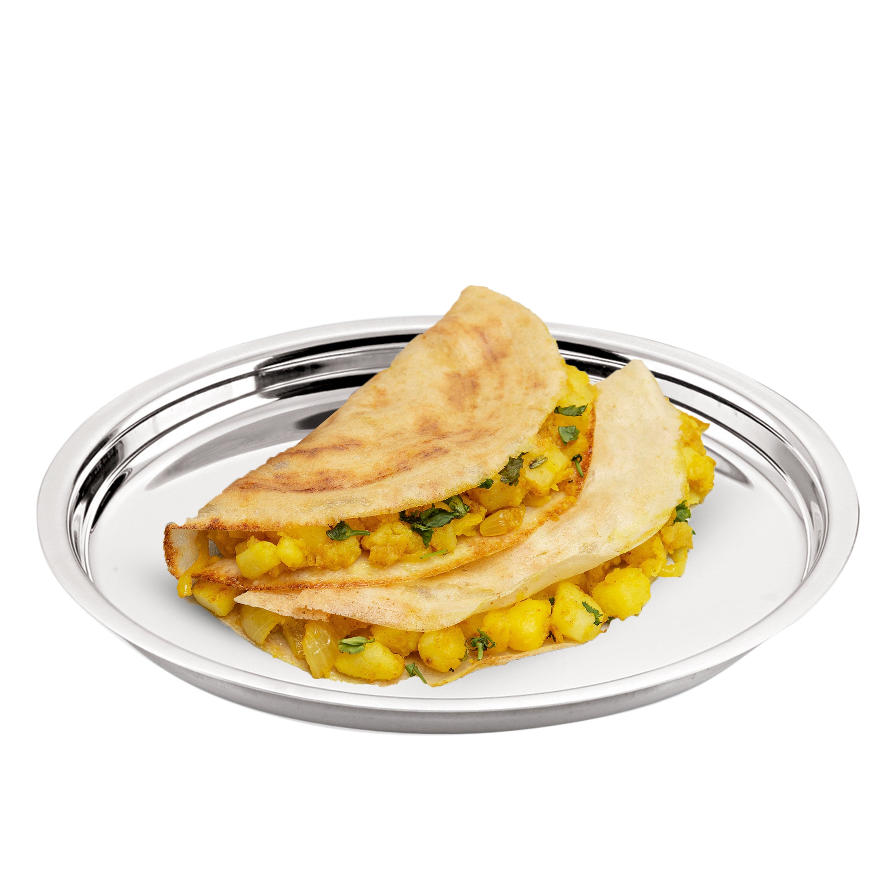 Stainless Steel Thali, Mirror Finish Dinner Plates, 25 cm, Set of 4