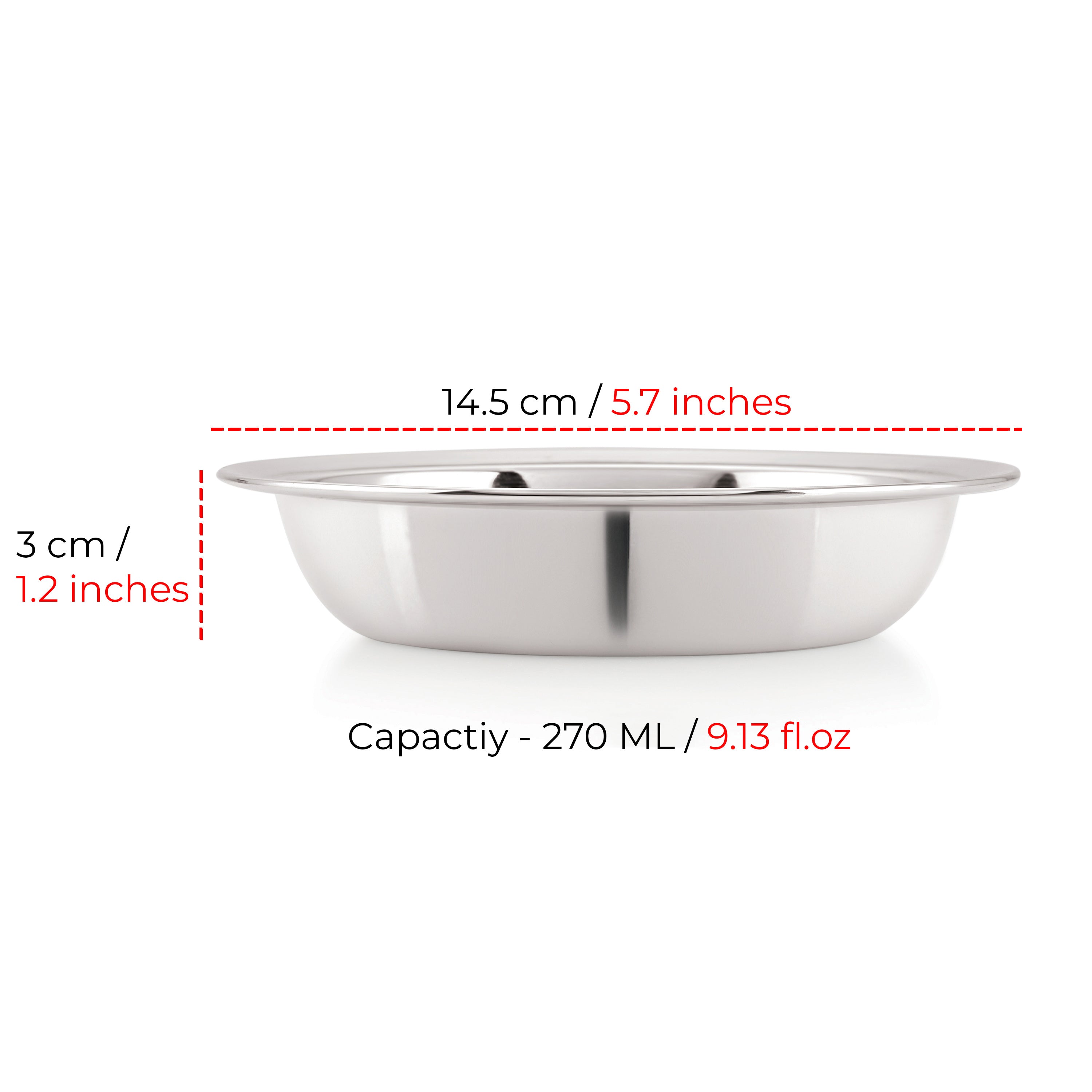 Stainless Steel Snack Bowl Set, Small Steel Bowls, 270 ml, Set of 3
