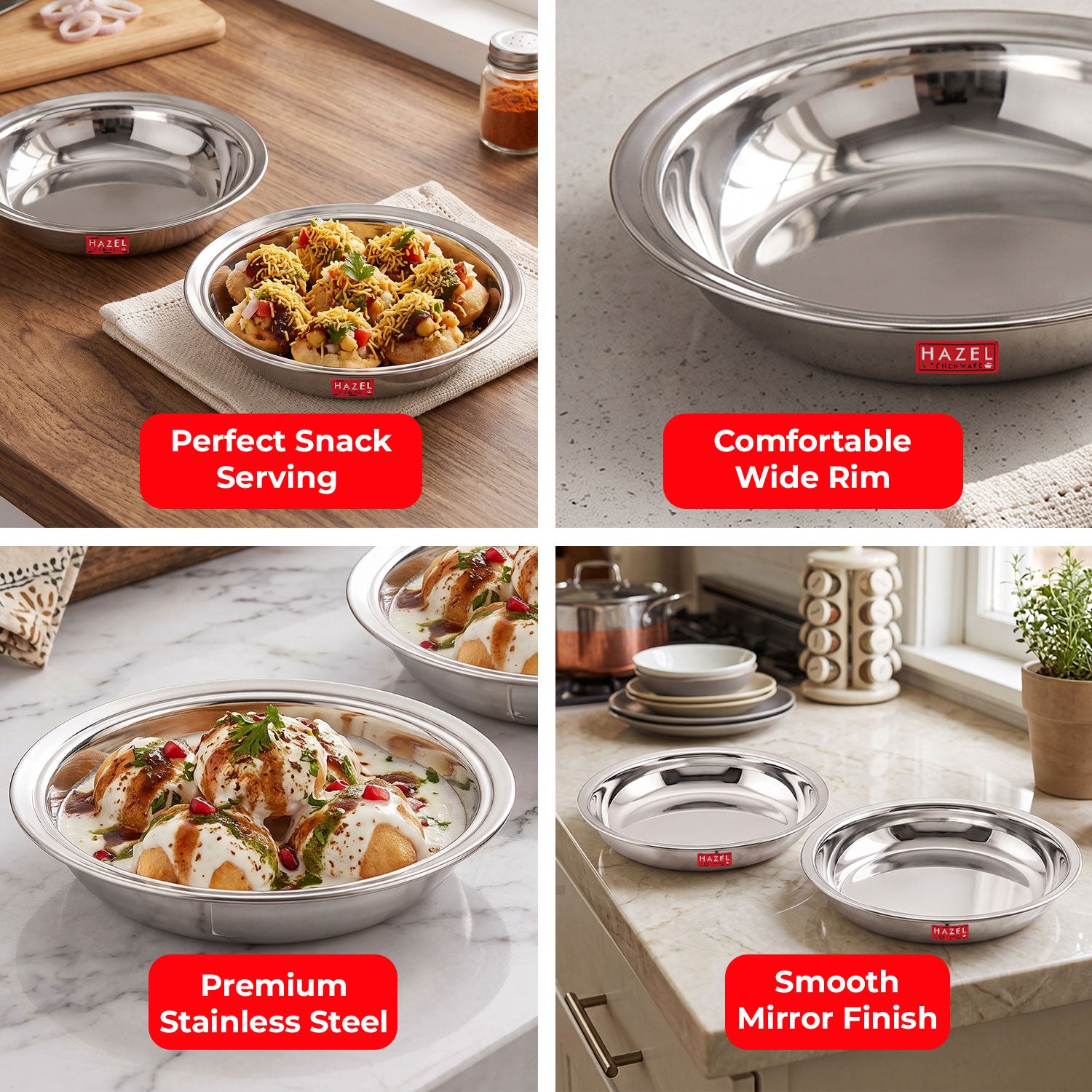Stainless Steel Breakfast Bowls, Set of 2, 600 ML