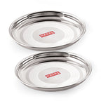 Stainless Steel Plate Set For Dinner Launch, Designer Steel Thali Set, 26.5 cm, Set of 2, Small