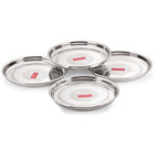 Stainless Steel Plate Set For Dinner Launch, Designer Steel Thali Set, 26.5 cm, Set of 4, Small