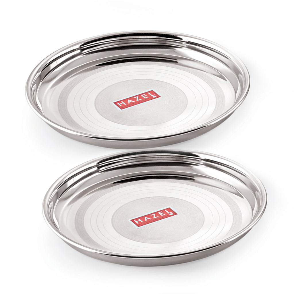 Stainless Steel Plate Set For Dinner Launch, Designer Steel Thali Set, Set of 2, 28.5 cm, Medium