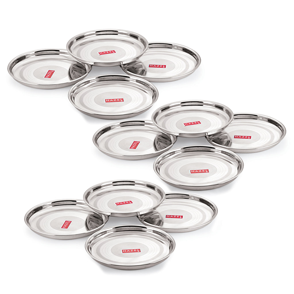 Stainless Steel Dinner Thali Set of 12, Designer Plate Set, 28.5 cm