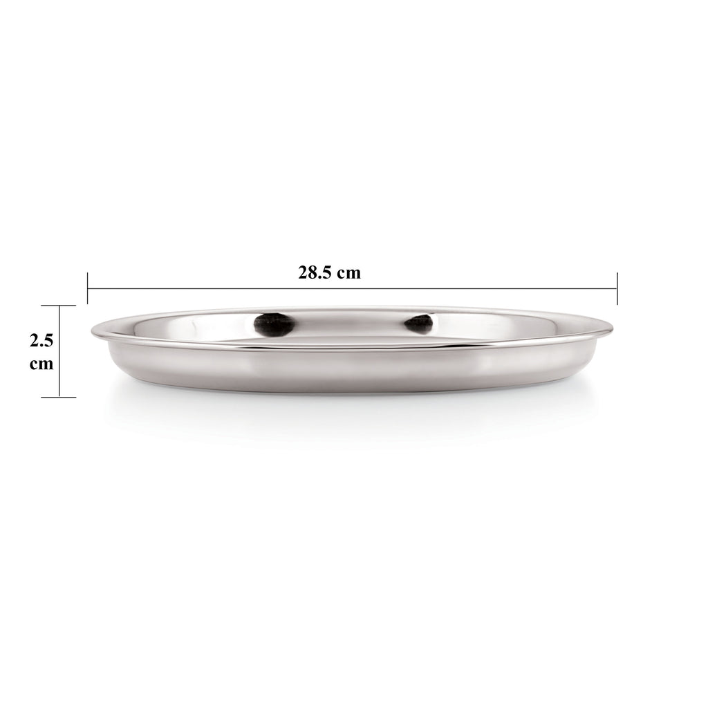 Stainless Steel Dinner Thali Set of 12, Designer Plate Set, 28.5 cm