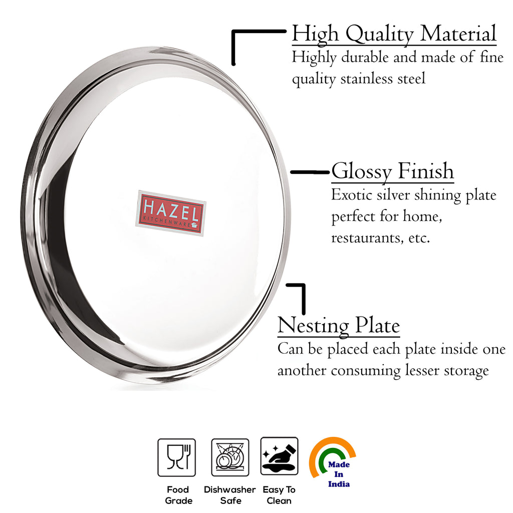 Stainless Steel Dinner Plate Set, Lunch Plates, 25 cm, Set of 3