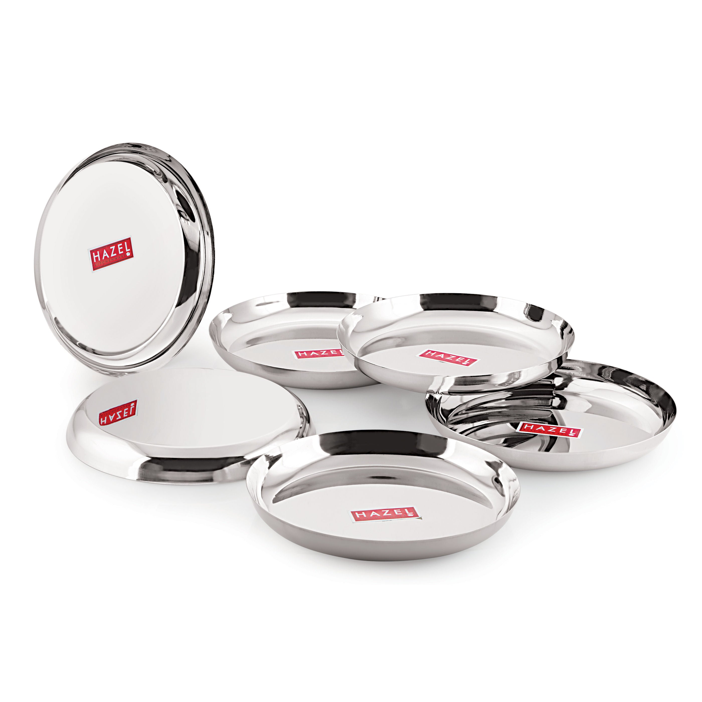 Stainless Steel Dinner Plate Set, Lunch Plates, 25 cm, Set of 6