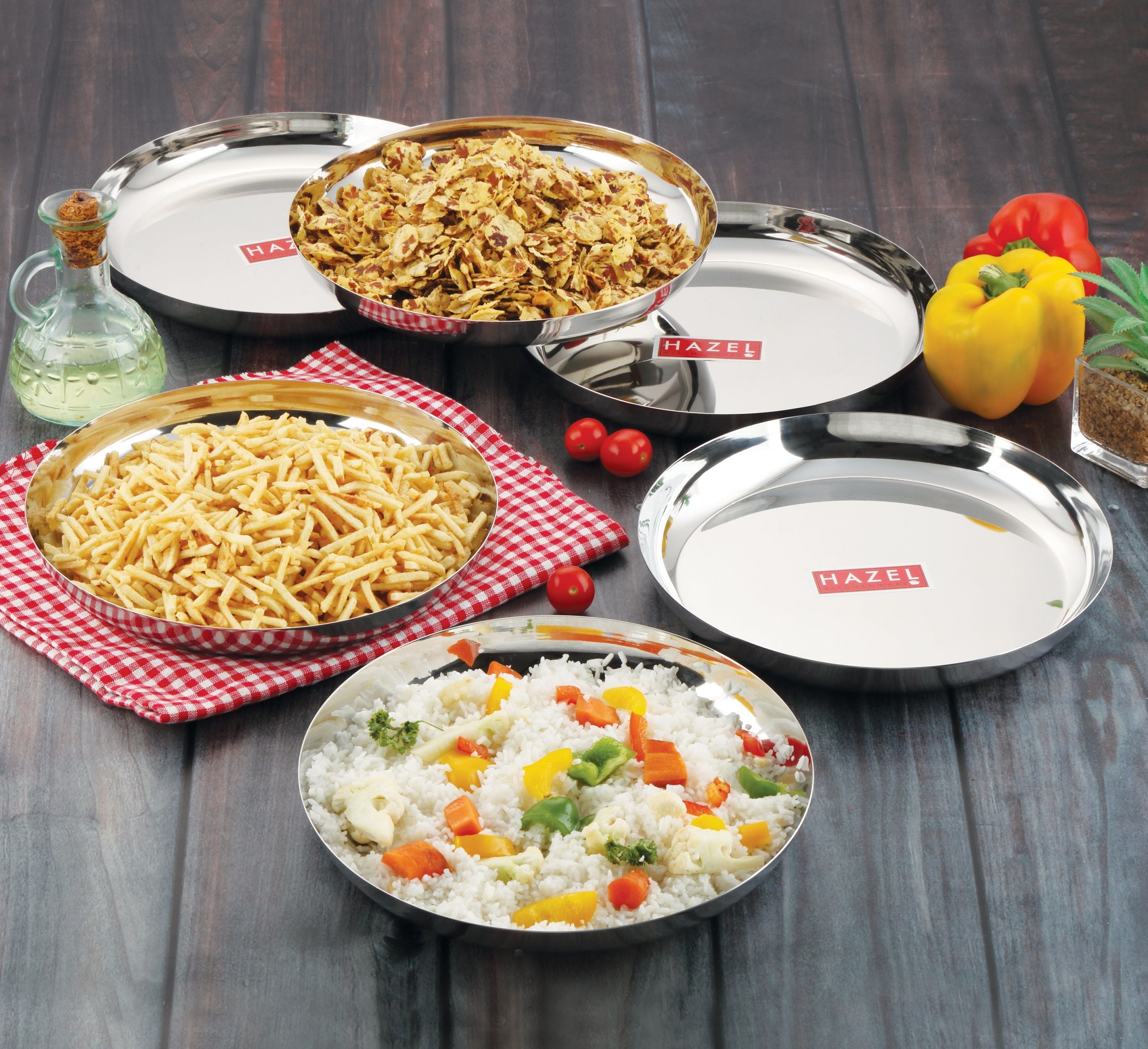Stainless Steel Dinner Plate Set, Lunch Plates, 25 cm, Set of 6