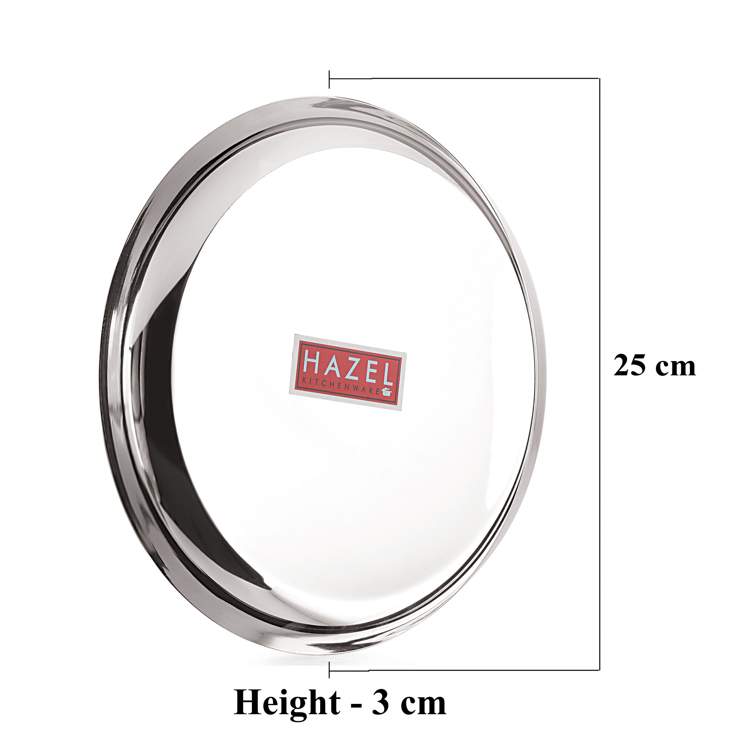 Stainless Steel Dinner Plate Set, Lunch Plates, 25 cm, Set of 6