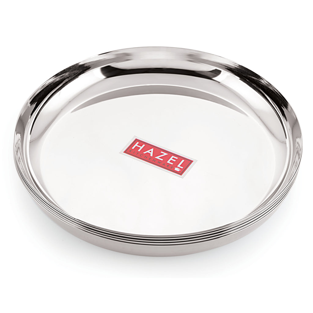 Stainless Steel Dinner Plate Set, Lunch Plates, 25 cm, Set of 6