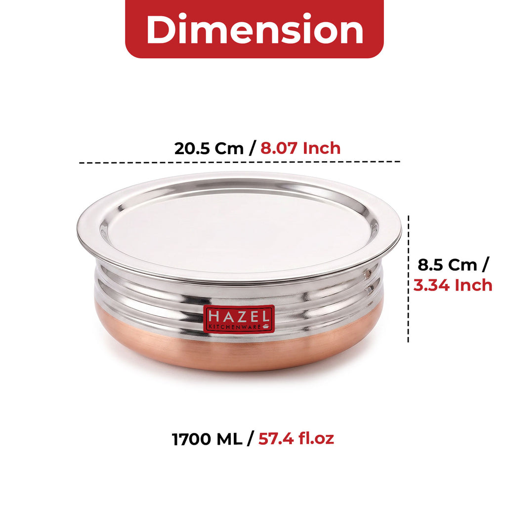 Steel Copper Bottom Urli / Handi With Lid  - 1700 ML