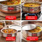 Steel Copper Bottom Urli / Handi With Lid  - 1700 ML