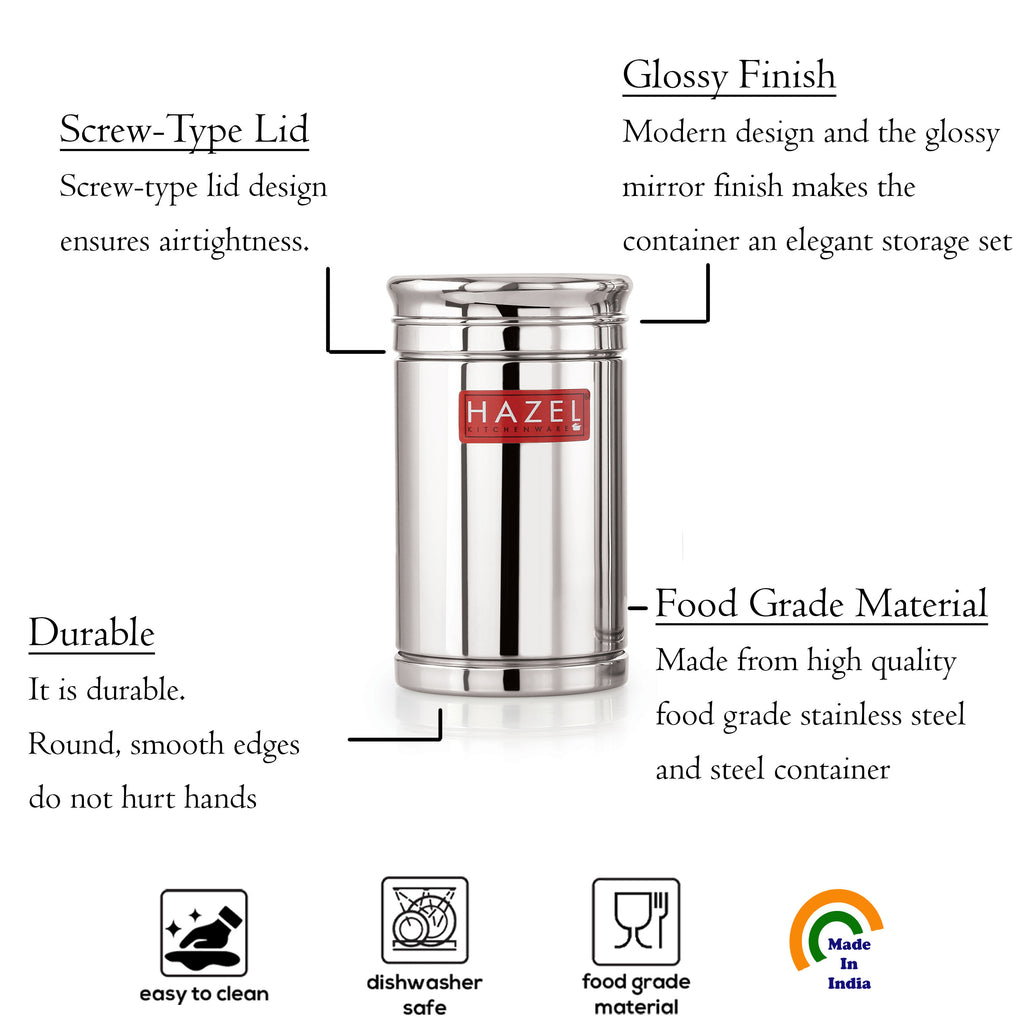 Stainless Steel Airtight Container, Kitchen Storage, Set of 4, 800 ml