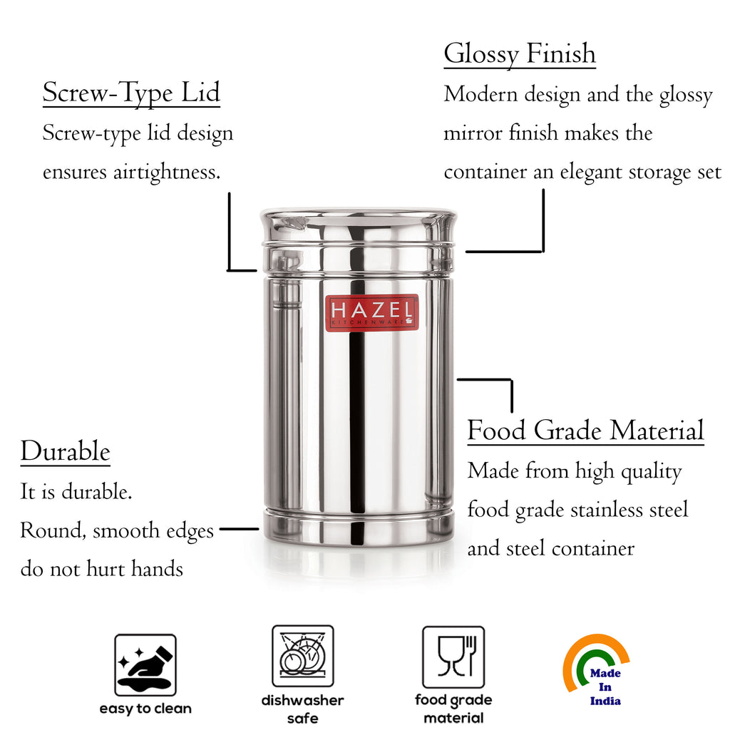 Stainless Steel Storage Container Set, Airtight Jars, 1200 ml, Set of 3