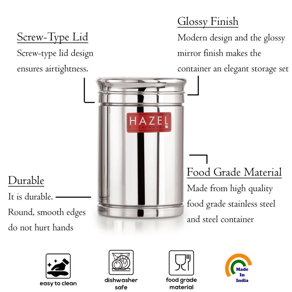 Steel Kitchen Storage Container Set, Airtight, 1800 ml, Set of 3