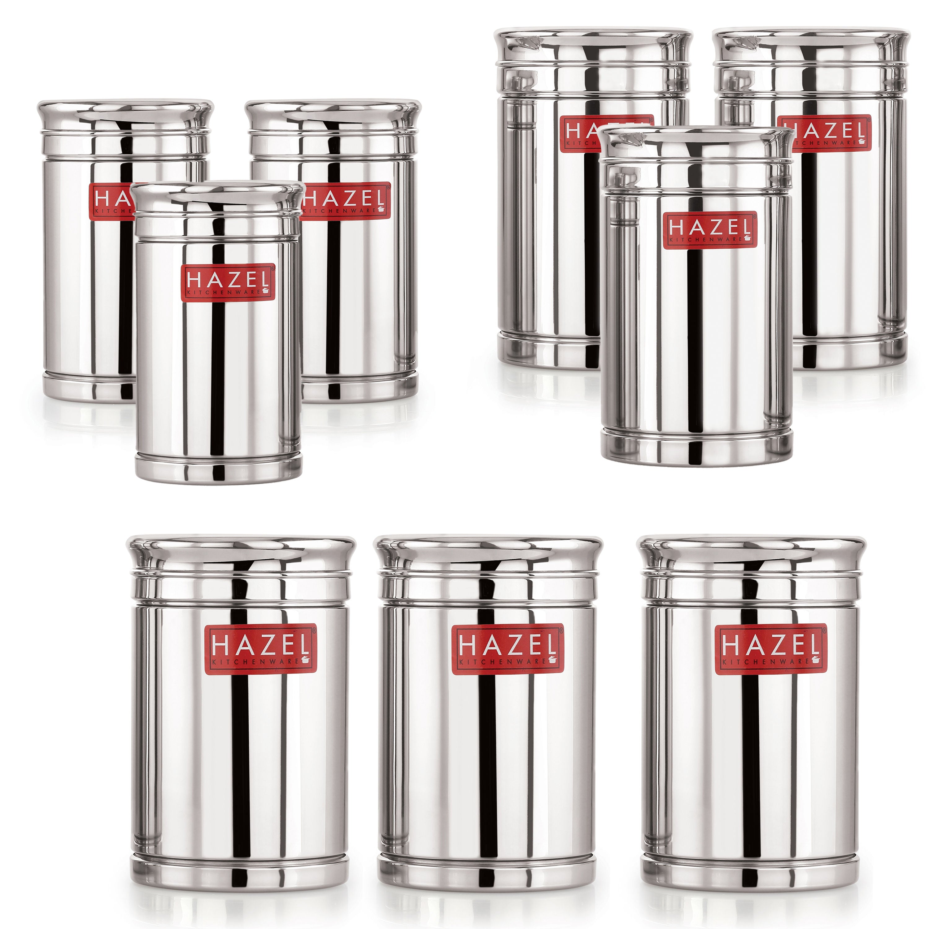 Steel Kitchen Storage Container Set of 9, 800, 1200 & 1800 ml