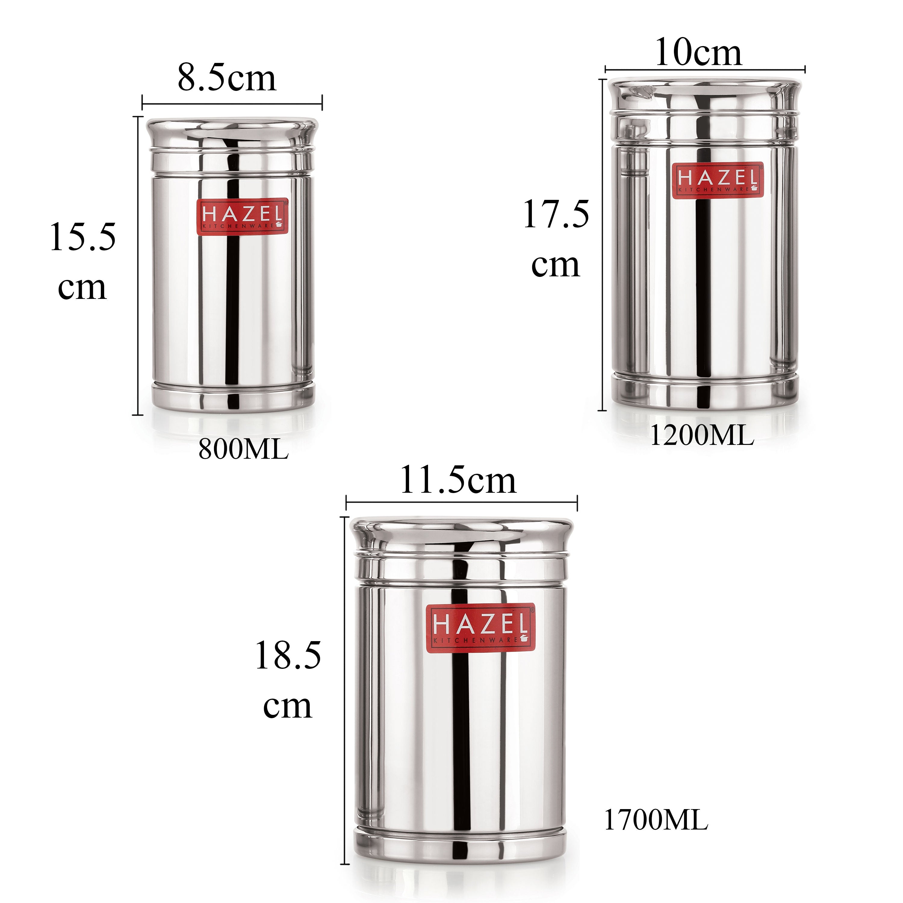 Steel Kitchen Storage Container Set of 9, 800, 1200 & 1800 ml