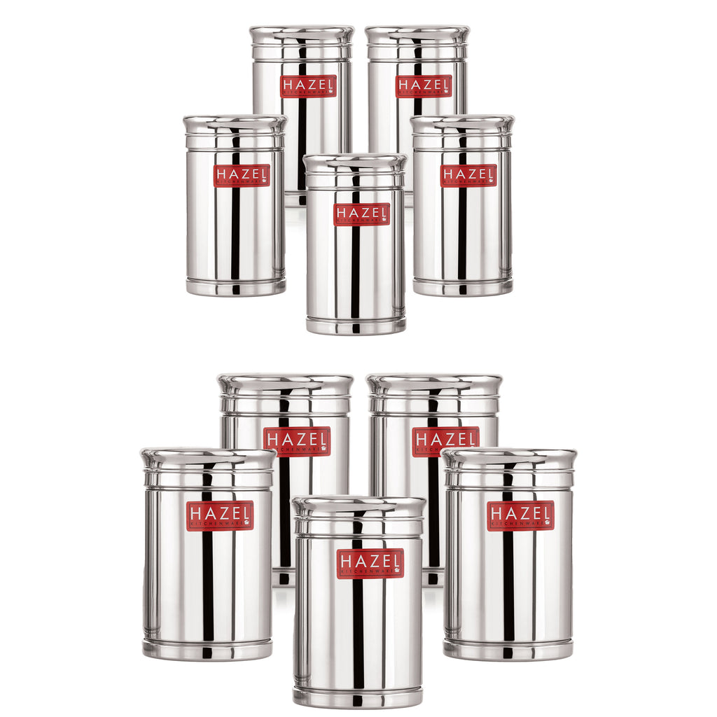 Steel Kitchen Storage Container Set of 10, Kitchen Canisters 800ml & 1800ml