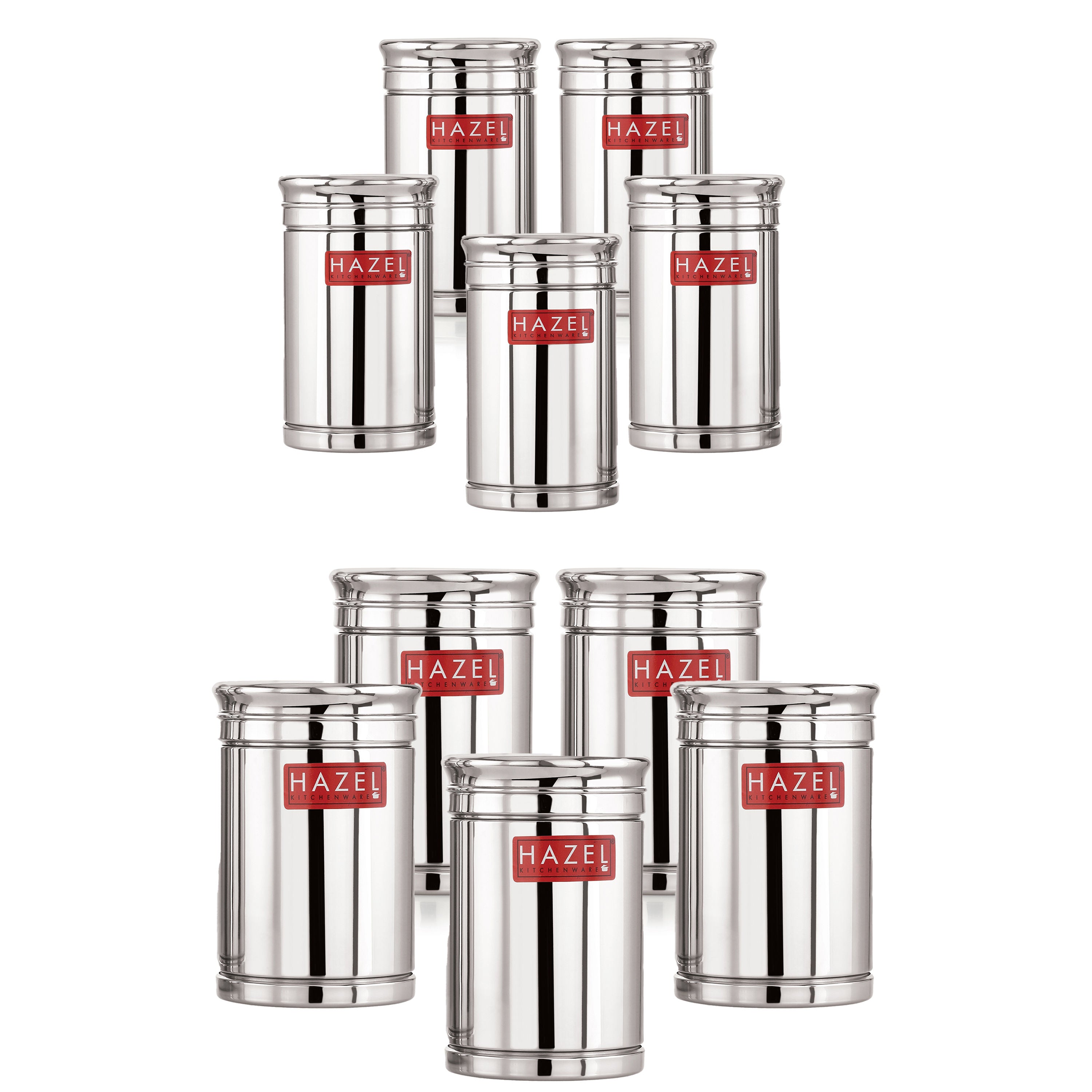 Steel Kitchen Storage Container Set of 10, Kitchen Canisters 800ml & 1800ml