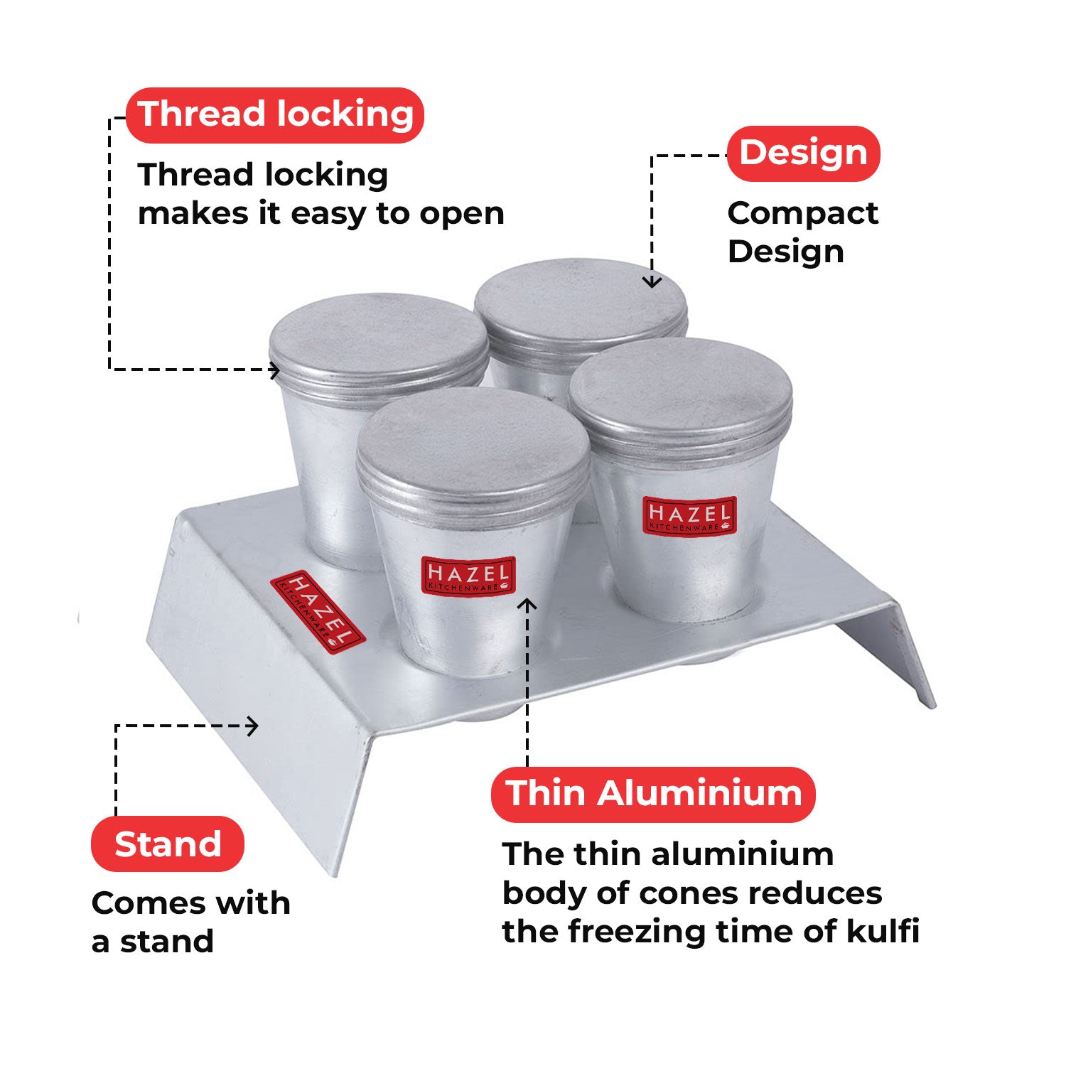 Reusable Aluminium Kulfi / Popsicle Moulds with Stand, Medium, 120 ml, Set of 4