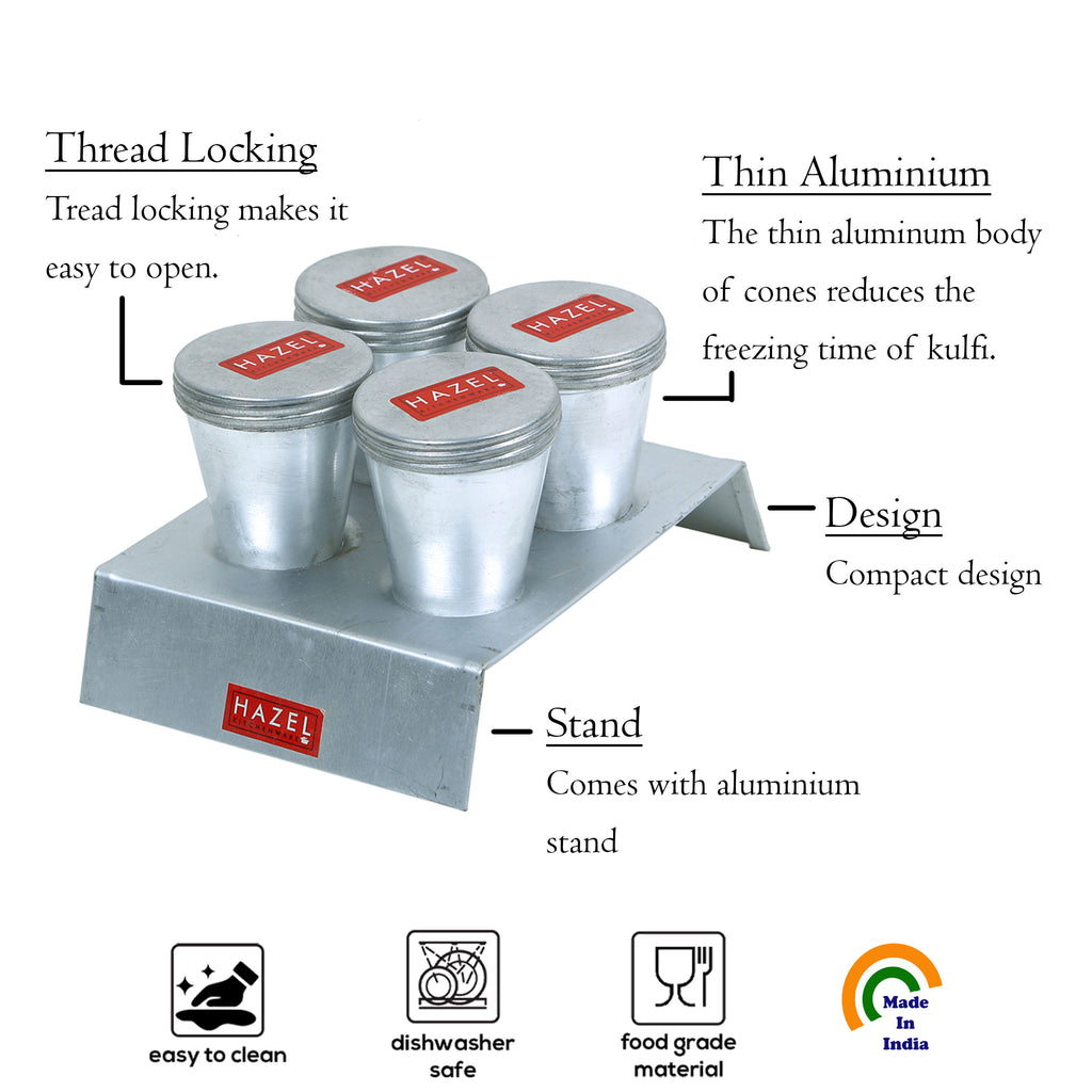 Aluminium Kulfi Mould Set of 4 with Stand, Reusable Ice Cream Maker