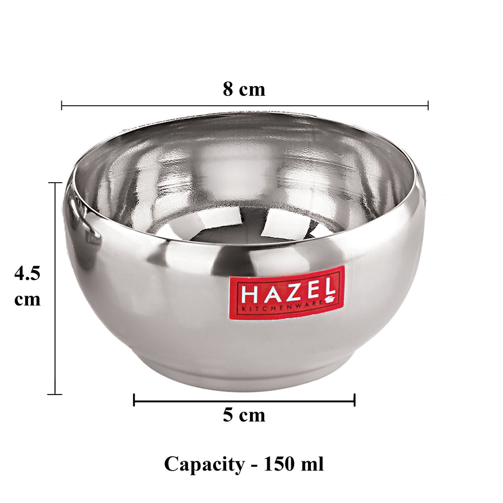 Stainless Steel Serving Bowl Set of 3, Steel Katori Set, 150 ml