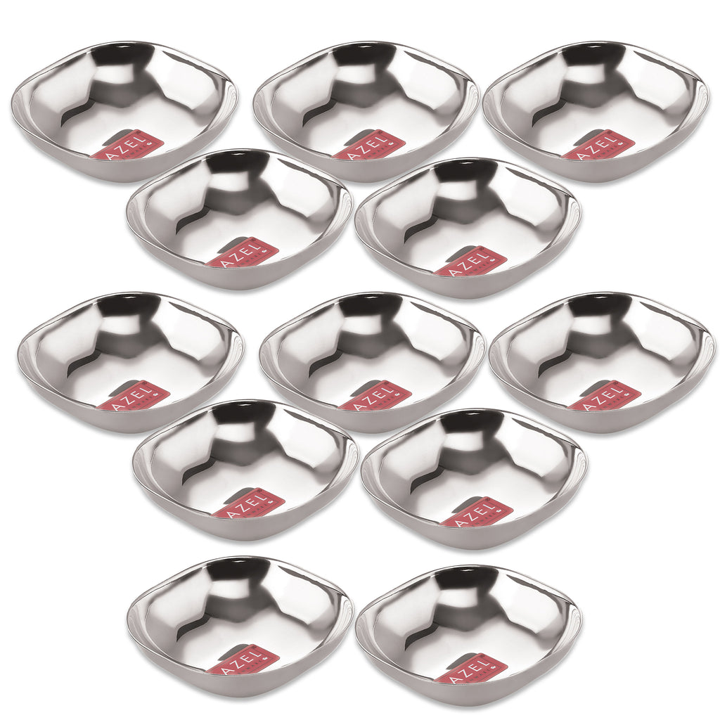 Stainless Steel Square Dessert Plate & Katori Set, 260 ml, Set of 12