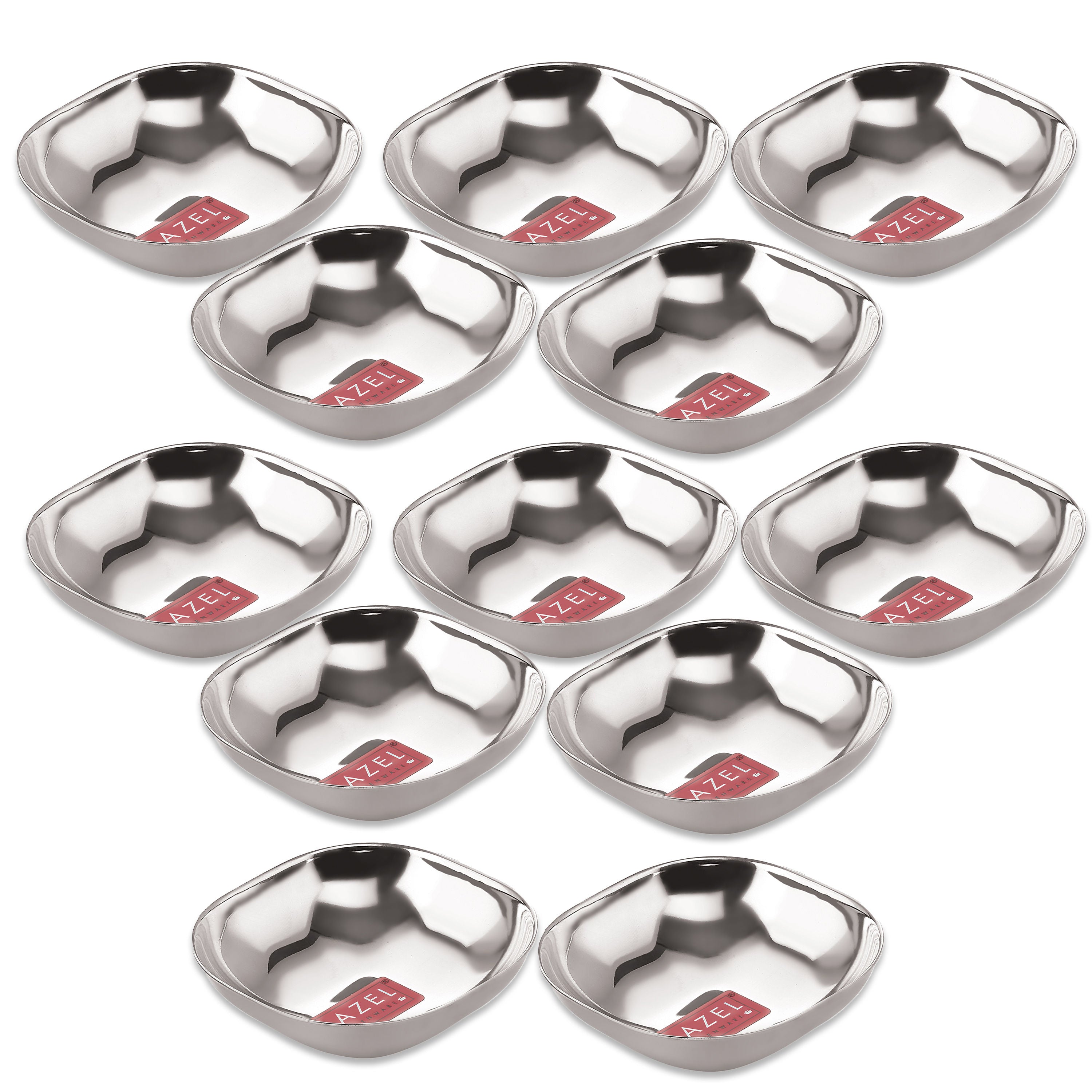 Stainless Steel Square Dessert Plate & Katori Set, 260 ml, Set of 12