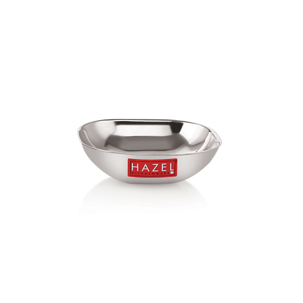 Stainless Steel Square Dessert Plate & Katori Set, 260 ml, Set of 12