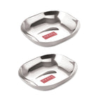 Stainless Steel Square Dessert Plate & Katori Set, 450 ml, Set of 2
