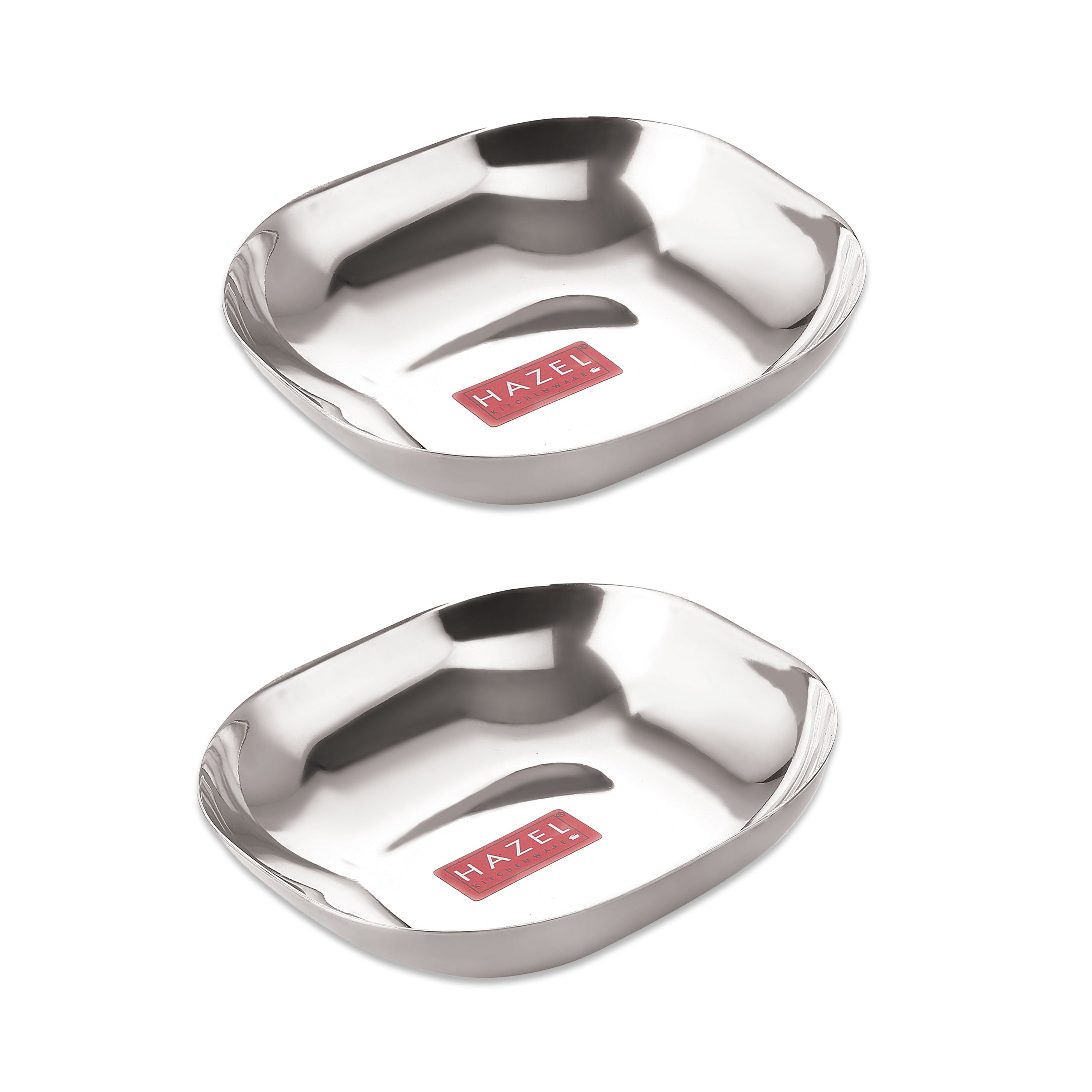 Stainless Steel Square Dessert Plate & Katori Set, 450 ml, Set of 2