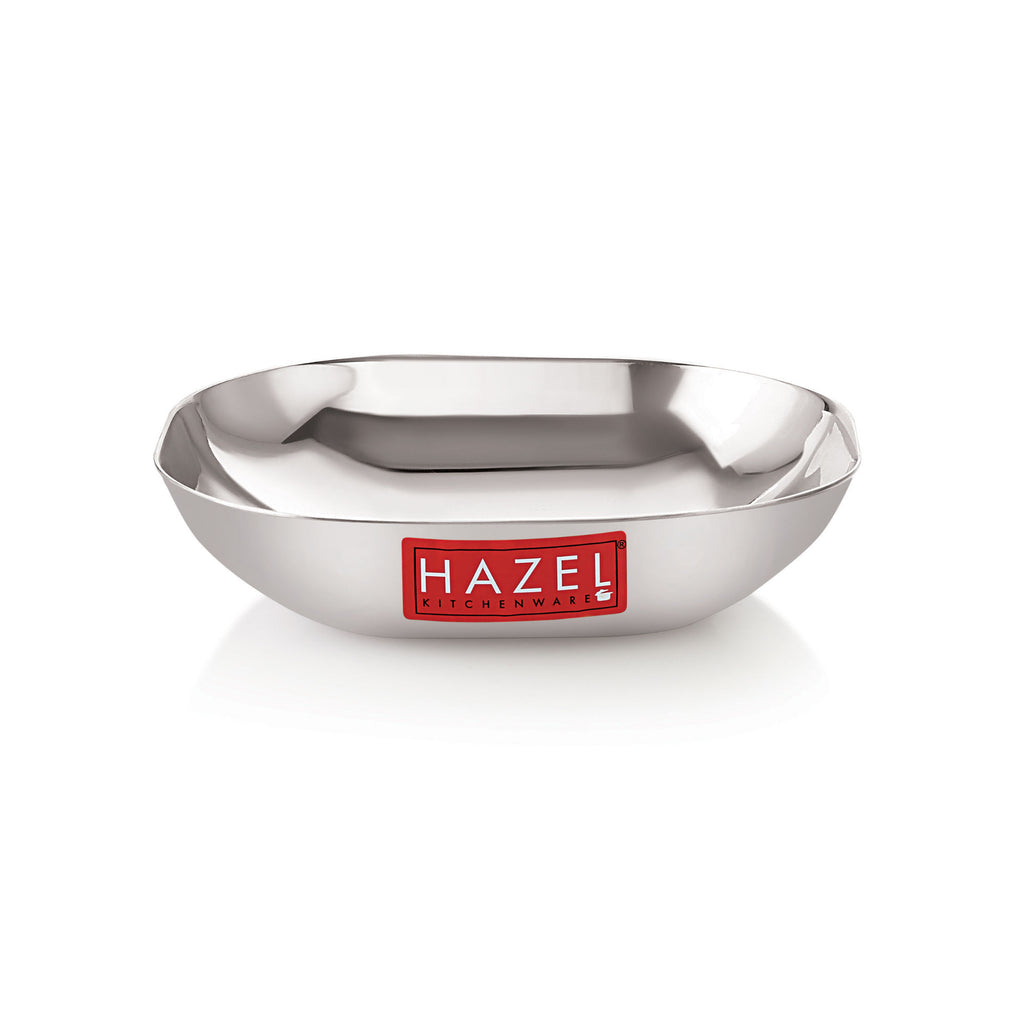 Stainless Steel Square Dessert Plate & Katori Set, 450 ml, Set of 2