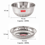 Stainless Steel Plate Bowl Set of 12, Sweet Dish Katori with Plate, Silver